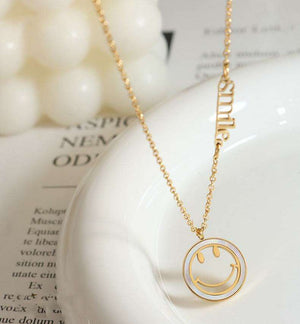 - 18K Gold White Seashell Smiley Face Pendant Necklace - necklace at TFC&H Co.