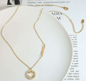 ONLY - 18K Gold White Seashell Smiley Face Pendant Necklace - necklace at TFC&H Co.