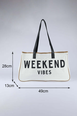 - White WEEKEND VIBES Canvas Tote Beach Bag - tote bag at TFC&H Co.