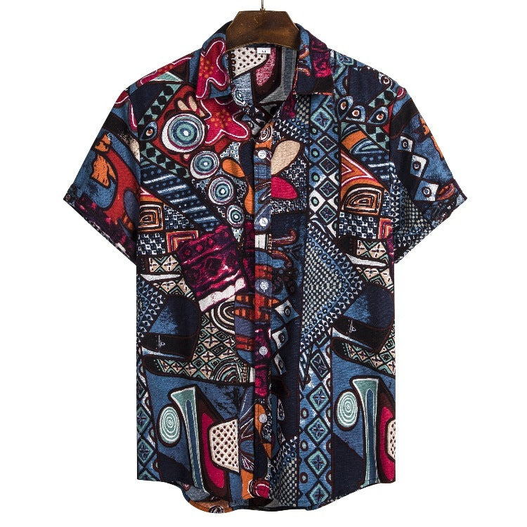 CS4 - Men's Ethnic Style Series Plus Size Linen Button Up Shirts - mens button up shirt at TFC&H Co.