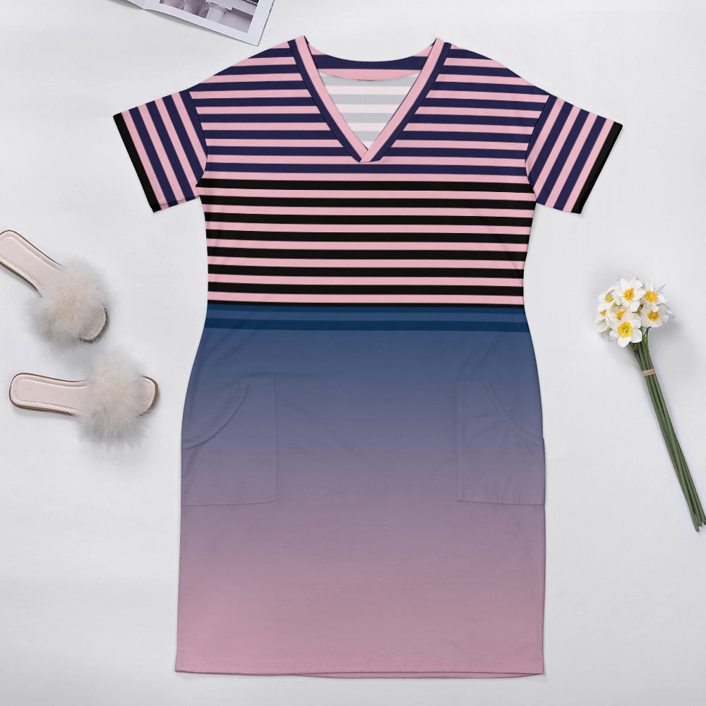 - Ombre Striped Voluptuous (+) Loose Pocket Plus Size Dress - womens dress at TFC&H Co.