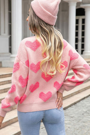 - Light Pink Valentines Day Heart Jacquard Knit Sweater - womens sweater at TFC&H Co.