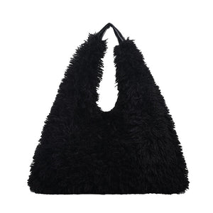 Black - Large Capacity Armpit Plush Handbag - handbags at TFC&H Co.