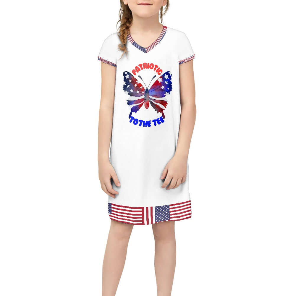 white - 4th of July Patriotic Girl's Short Sleeve T-Shirt Dress - at TFC&H Co.