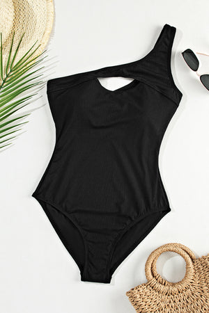 - Black Ribbed One Shoulder Hollowed One Piece Swimsuit - women's one piece swimsuit at TFC&H Co.