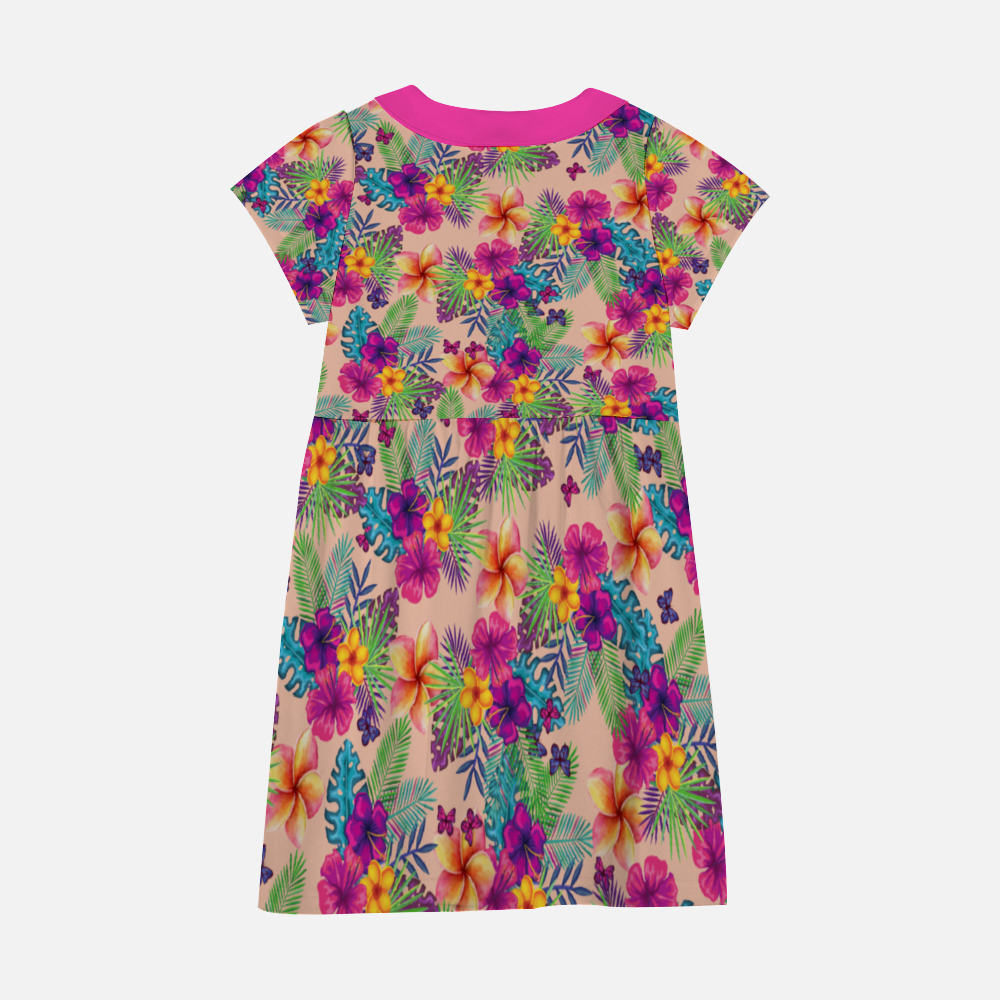 - Tropical Peach Floral Baby Girl Short Sleeve Lapel Summer Dress - girls dress at TFC&H Co.