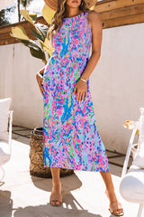 Purple - Bohemian Abstract Print Wrap V Neck Color Block Maxi Dress - Maxi Dresses at TFC&H Co.