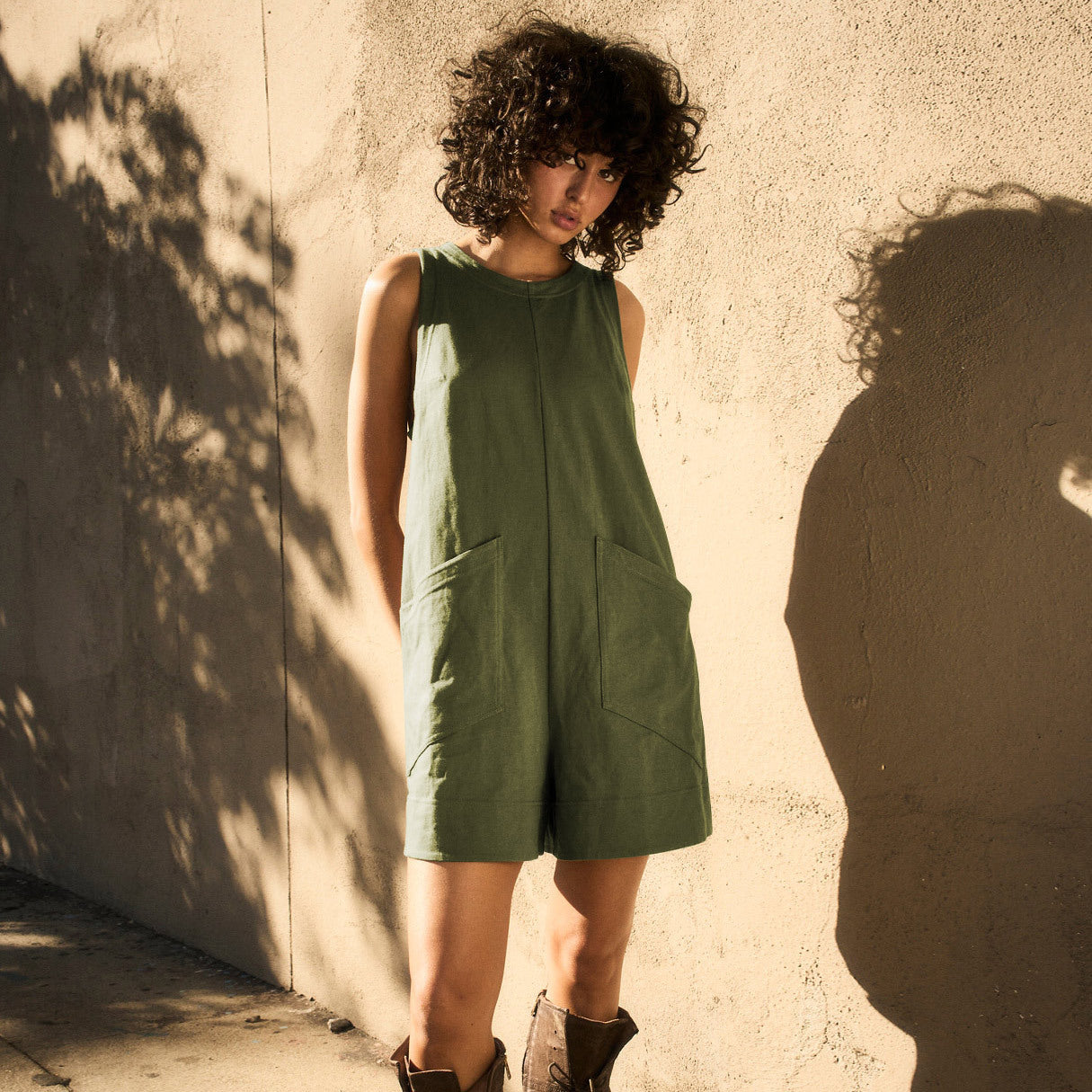 Army Green - Solid Color Loose Romper With Pockets for Women - womens romper at TFC&H Co.