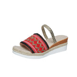Red - New Color-blocked Wave-patterned Sandals - womens sandals at TFC&H Co.