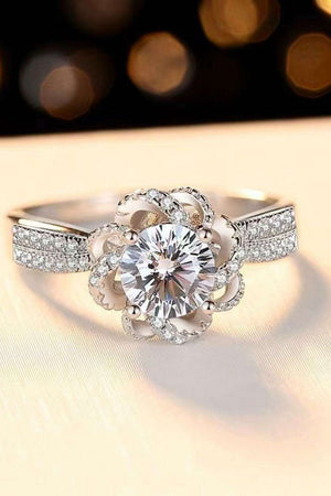 - 2 Carat Moissanite Floral Platinum-Plated Ring - ring at TFC&H Co.