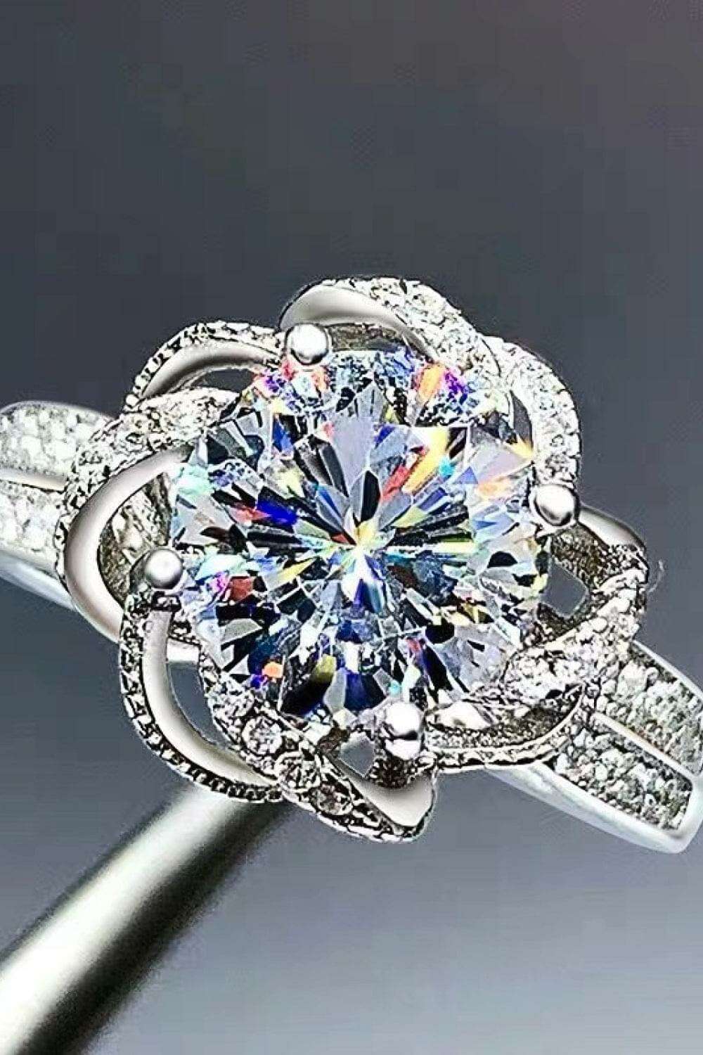 - 2 Carat Moissanite Floral Platinum-Plated Ring - ring at TFC&H Co.