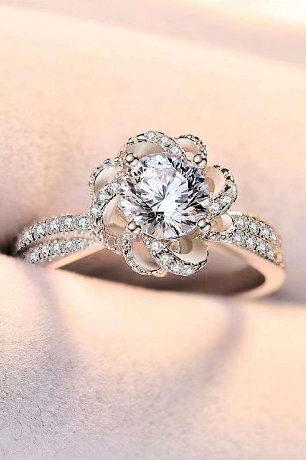 2 Carat Moissanite Floral Platinum-Plated Ring - ring at TFC&H Co.
