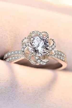 - 2 Carat Moissanite Floral Platinum-Plated Ring - ring at TFC&H Co.