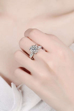 - 2 Carat Moissanite Floral Platinum-Plated Ring - ring at TFC&H Co.