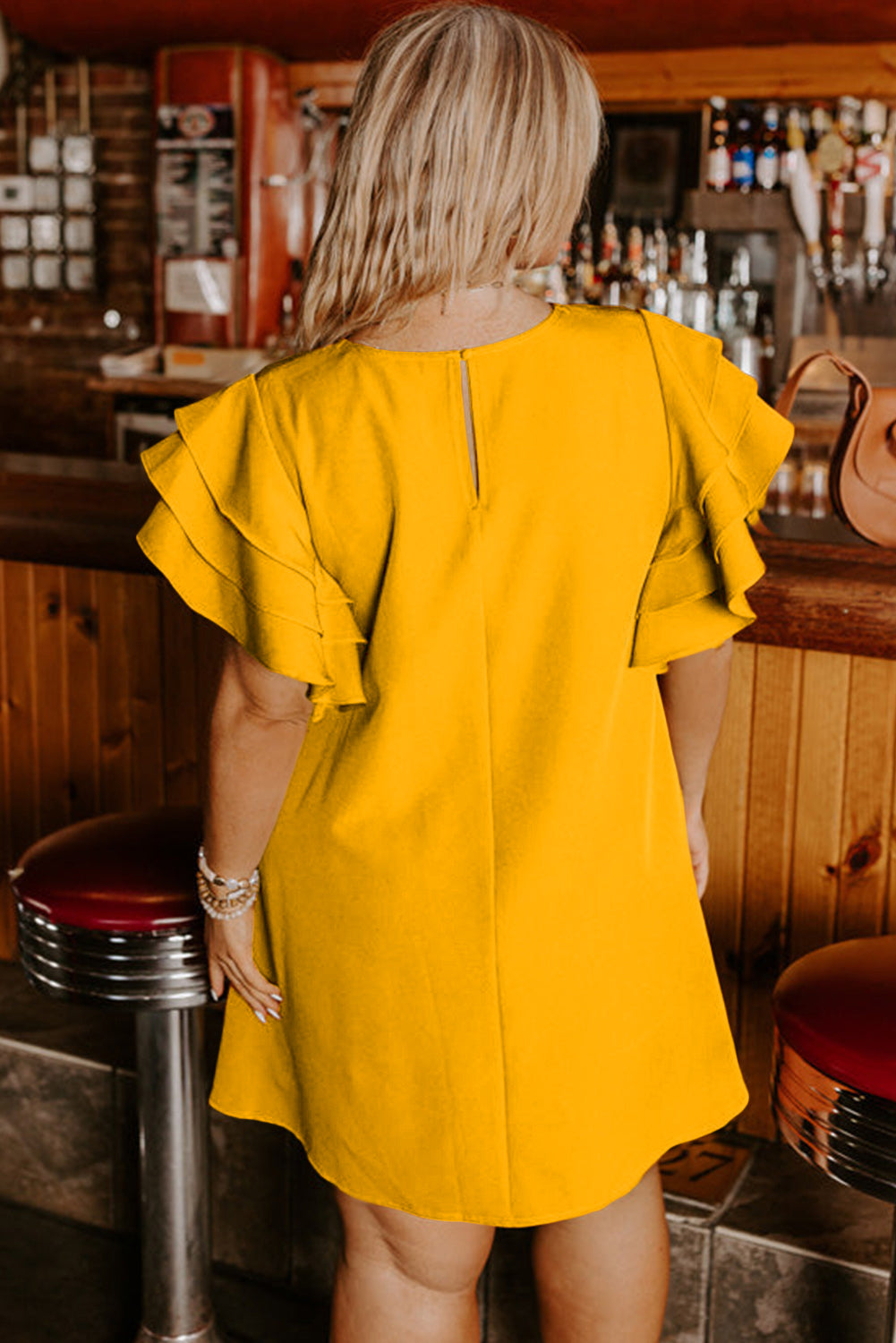 - Tiered Ruffled Sleeve Voluptuous (+) Women's Plus Size Mini Dress - women's dress at TFC&H Co.