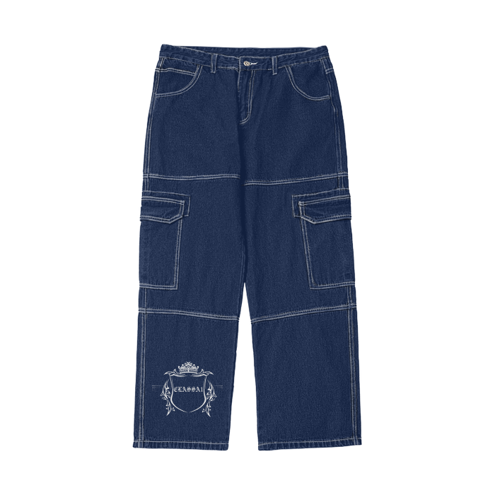 ClassA1 (Blue)Streetwear Unisex Pockets Wide-Legged Straight Cut Denim Jeans - unisex jeans at TFC&H Co.