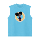 SKY BLUE Fro-Puff Streetwear Heavyweight 285G Washed Girl's 100% Cotton Tank Top - girl's tank top at TFC&H Co.