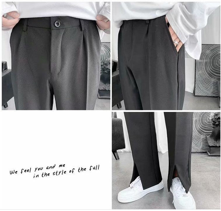 - Straight Leg Flared Men's Slacks With Mopping Slits - mens suit pants at TFC&H Co.