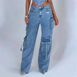 Blue Pants Pants - Women's American-style Low Waist 3D Pocket Stitching Jeans, Vest, or Outfit Set - womens jeans at TFC&H Co.
