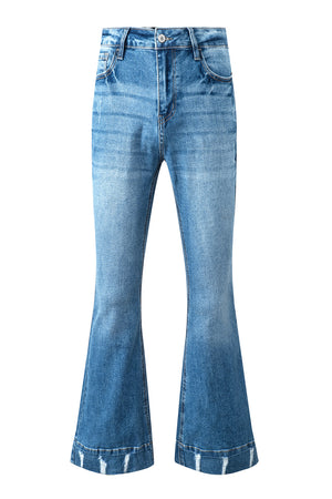 - Sky Blue Slight Distressed Medium Wash Flare Jeans - women's jeans at TFC&H Co.
