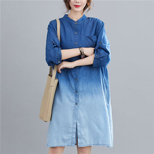 Navy blue One size - Gradient Women's Denim Shirt Dress - womens dress at TFC&H Co.