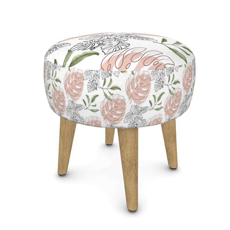 - White Floral Vanity Footstool - Footstool (Round, Square, Hexagonal) at TFC&H Co.