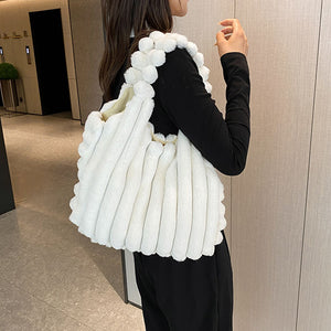 Striped Design Plush Bag - handbags at TFC&H Co.