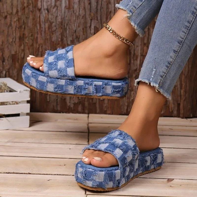 - Summer Fashion Designer Denim Flat Sandals for Women - womens sandals at TFC&H Co.