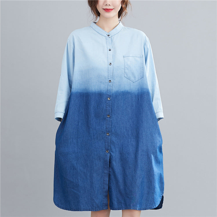 Light blue One size - Gradient Women's Denim Shirt Dress - womens dress at TFC&H Co.