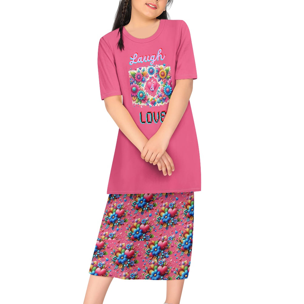 Laugh Love Pink Girls T-shirt & Skirt Outfit Set