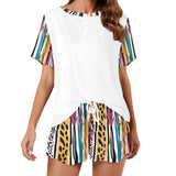 White - Animal Wild Stripes Ladies Casual Home Shorts Outfit Set - womens short set at TFC&H Co.
