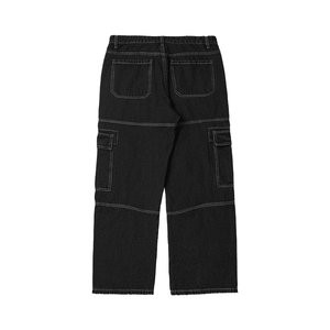 Skull Flag (Black)Streetwear Unisex Pockets Wide-Legged Straight Cut Denim Jeans - men's jeans at TFC&H Co.