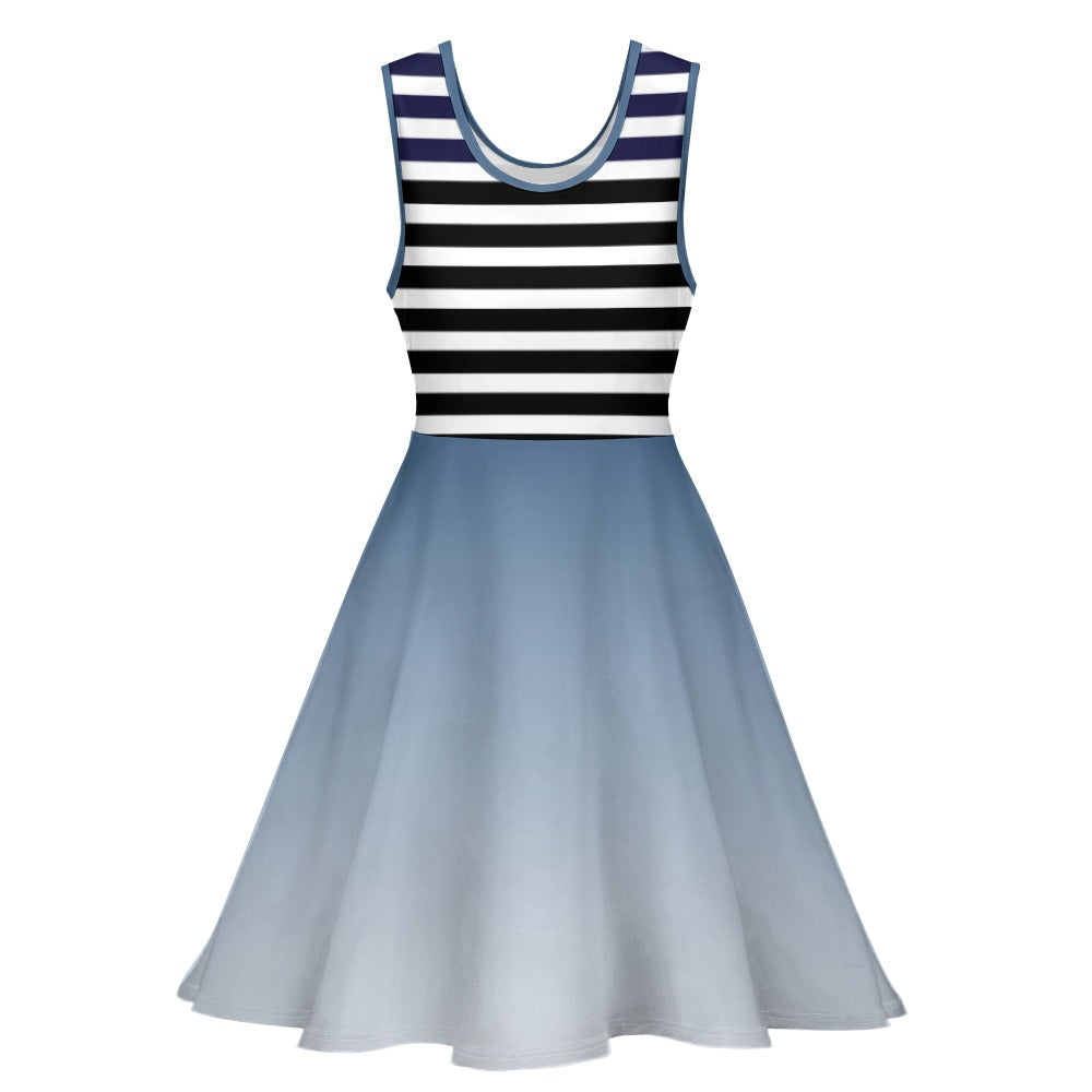 - Ombre Striped Women's Round Neck Sleeveless Big Hem Dress - womens dress at TFC&H Co.