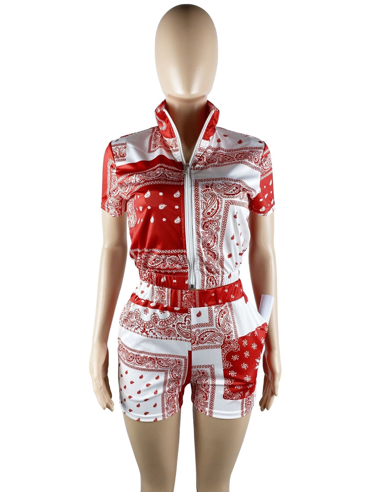 - Fashion Paisley Totem Printing Zipper Short Outfit Set - womens short set at TFC&H Co.