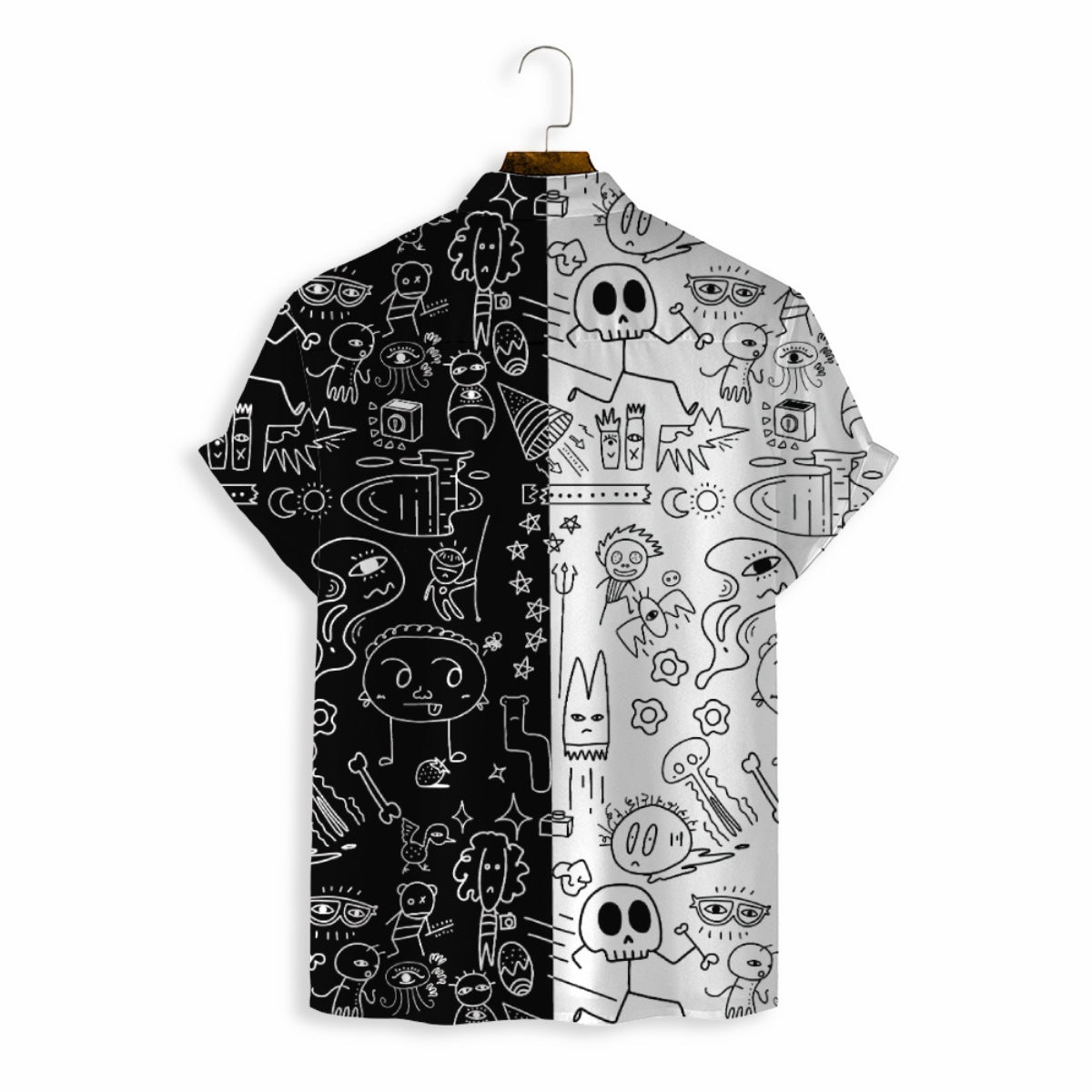 - New Abstract Black And White Stitching Line Men's Casual Loose Button Up Shirt - mens button up shirt at TFC&H Co.