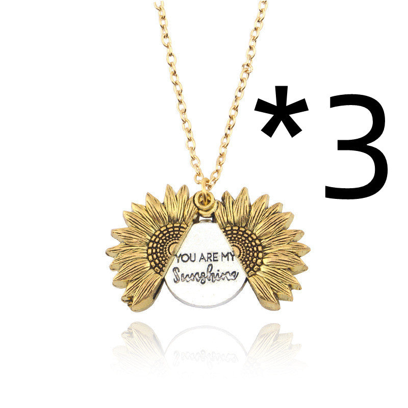 Gold 3PCS - You Are My Sunshine Sunflower Necklace - necklace at TFC&H Co.