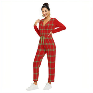 Perfusion Plaid Womens V-neck High Waist Red Jumpsuit - women's jumpsuit at TFC&H Co.