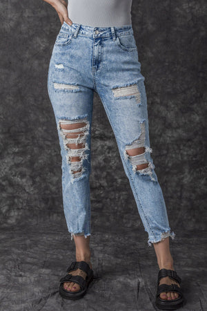 - Sky Blue Acid Wash Distressed Slim Fit Jeans - women's jeans at TFC&H Co.