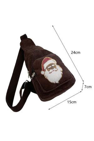 - Sequined Santa Claus Brown Corduroy Christmas Sling Bag - handbag at TFC&H Co.