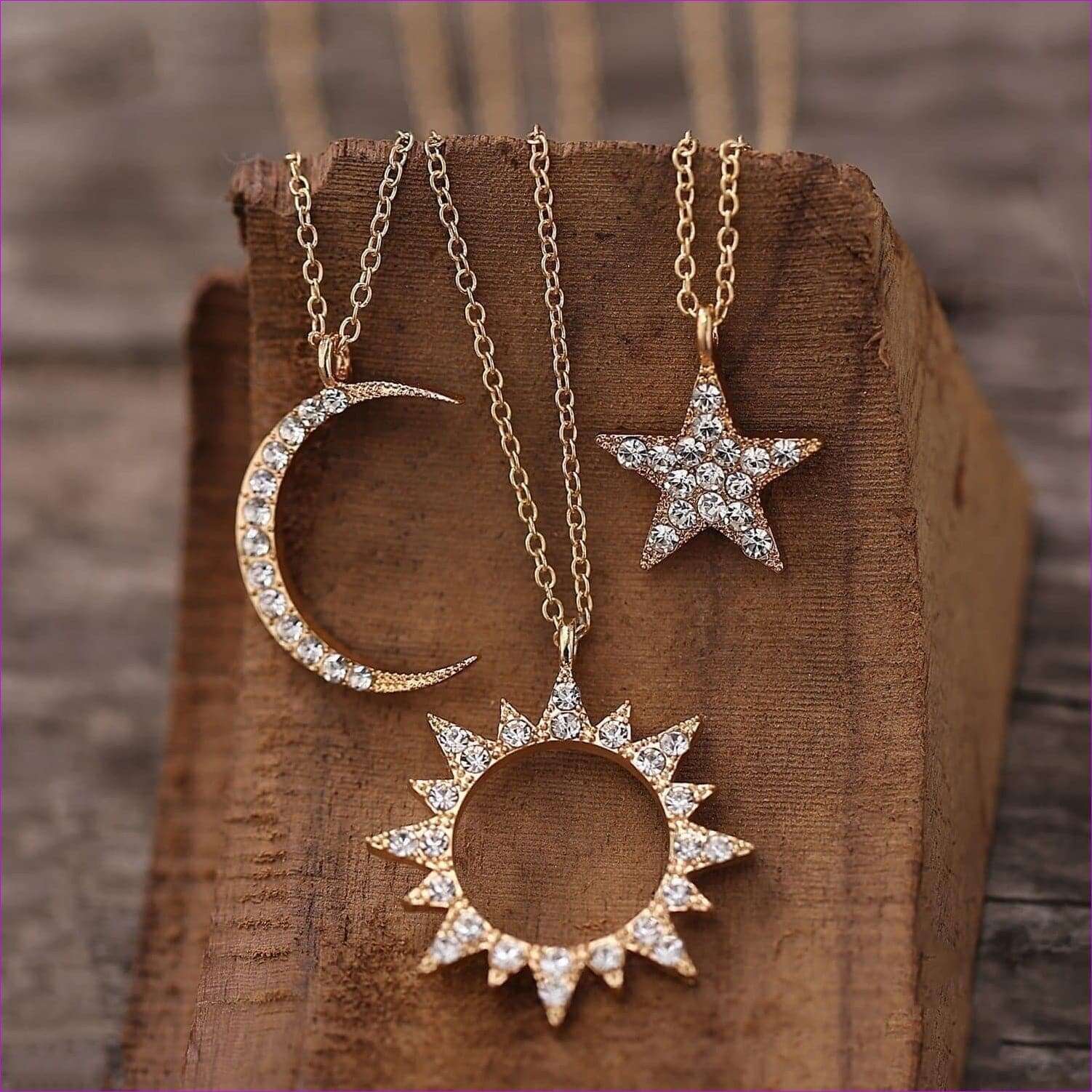 - 3 Piece Celestial Pave Necklace With Austrian Crystals 18K Gold Plated Necklace - necklaces at TFC&H Co.