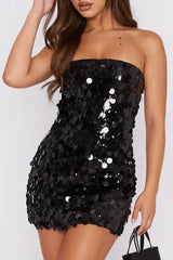 Black S 95%Polyester+5%Elastane Strapless Bodycon Mini Sequin New Years Eve Dress - 4 colors - women's dress at TFC&H Co.