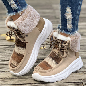 Fuzzy Thermal Lined Non-slip Lace-up Plush Women's Snow Boots - 3 colors - women's boots at TFC&H Co.