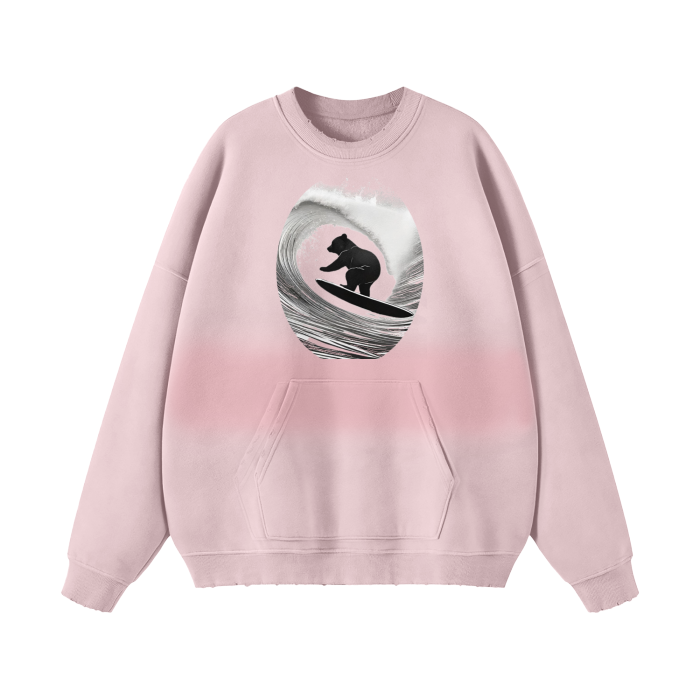 Light Pink - Teddy Rip Streetwear Unisex Colored Gradient Washed Effect Pullover - unisex sweaters at TFC&H Co.