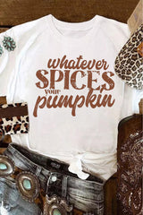 White White Whatever Spices Your Pumpkin Letter Print Graphic Tee - women's Graphic Tees at TFC&H Co.