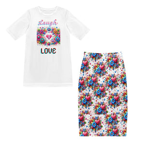 - Laugh Love Girls T-shirt & Skirt Outfit Set - girls skirt set at TFC&H Co.