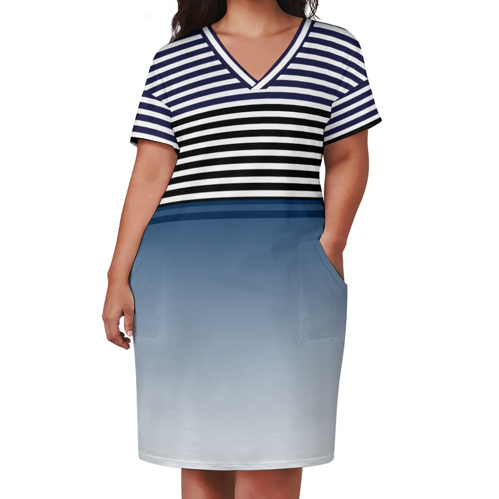 - Ombre Striped Voluptuous (+) Loose Pocket Plus Size Dress - womens dress at TFC&H Co.