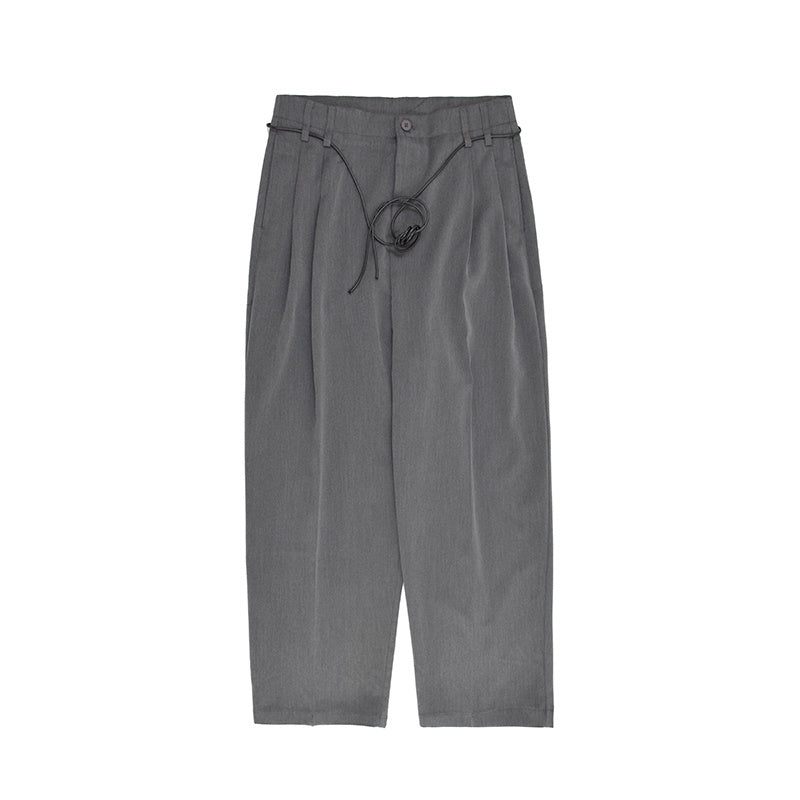 Grey - Wide Leg Men's Drawstring Slacks - mens slacks at TFC&H Co.