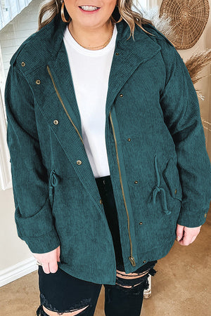 Green 100%Polyester Voluptuous (+) Plus Size Button Zipped Corduroy Jacket - various colors - women's jacket at TFC&H Co.