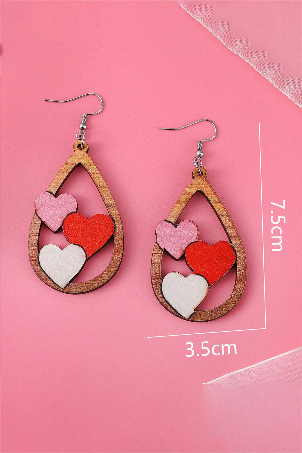 Red Valentines 3 Hearts Insert Water Drop Earrings - Earrings at TFC&H Co.