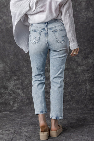- Sky Blue Light Wash Frayed Slim Fit High Waist Jeans - women's jeans at TFC&H Co.